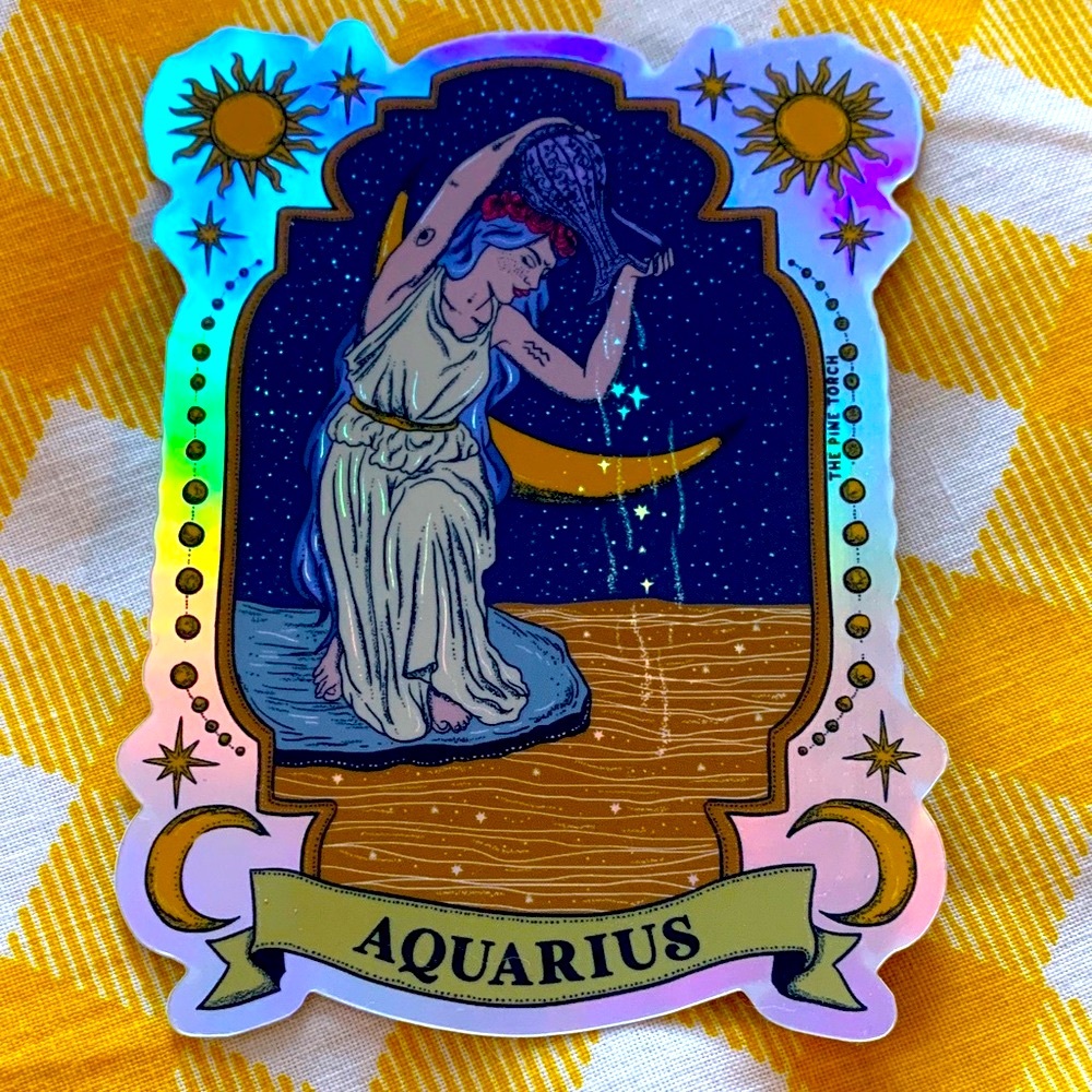 Aquarius Zodiac Horoscope Holographic Sticker by The Pine Torch!